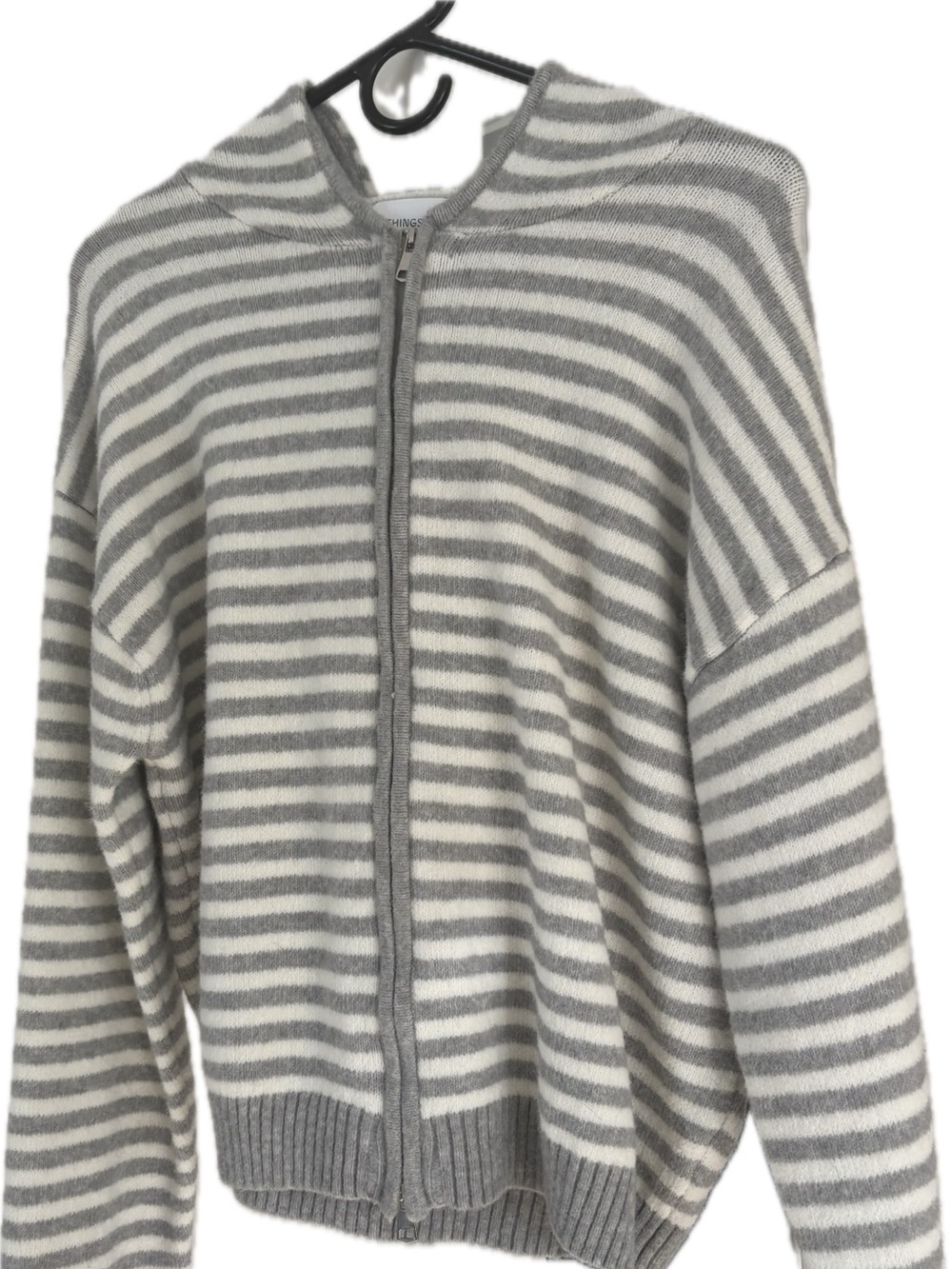 Things Between Striped Hooded Zip Cardigan in Gray & White